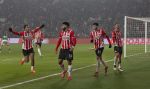 Eindhoven 14 Januari 2025 KNVB Beker PSV-Excelsior. Eindstand 5-4 (Verlenging)
Ismael Sabari scoort in de laatste seconde van de wedstrijd 3-3 en wordt gefeliciteerd door zijn kollega's Ryan Flamingo Ricardo Pepi Luuk de Jong en Ivan Perisic
Foto Jan Hoogsteen