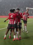 Eindhoven 14 Januari 2025 KNVB Beker PSV-Excelsior. Eindstand 5-4 (Verlenging)
Ismael Sabari scoort in de laatste seconde van de wedstrijd 3-3 en wordt gefeliciteerd door zijn kollega's Ryan Flamingo Ricardo Pepi Luuk de Jong en Ivan Perisic
Foto Jan Hoogsteen