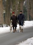 Huizen 11 januari 2026
Linda de Mol en haar partner Jeroen Rietbergen laten in een koud Huizen hun twee honden uit . Ze zijn beide warm aangekleed .