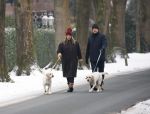 Huizen 11 januari 2026
Linda de Mol en haar partner Jeroen Rietbergen laten in een koud Huizen hun twee honden uit . Ze zijn beide warm aangekleed .