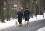 Huizen 11 januari 2026
Linda de Mol en haar partner Jeroen Rietbergen laten in een koud Huizen hun twee honden uit . Ze zijn beide warm aangekleed .