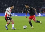 Eindhoven, 28 Januari 2026
Laatste wedstrijd in voorronde Champions League
PSV-Bayern Munchen, eindstand 1-2
Luis Diaz in duel met Sergino Dest