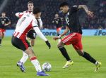 Eindhoven, 28 Januari 2026
Laatste wedstrijd in voorronde Champions League
PSV-Bayern Munchen, eindstand 1-2
Luis Diaz in duel met Sergino Dest