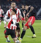 Eindhoven, 28 Januari 2026
Laatste wedstrijd in voorronde Champions League
PSV-Bayern Munchen, eindstand 1-2
Luis Diaz in duel met Sergino Dest