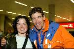 Schiphol 26 februari 2002
Terugkomst sporters van de Olympische winterspelen in Salt Lake city.
Gianni Romme met vrouw
