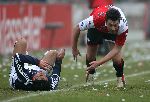 Rotterdam, 5 februari 2006  Seizoen 2005/2006 Kompetitiewedstrijd Feyenoord-AJAX, eindstand 3-2
Pascal Bosschaart in duel met Mauro Rosales
©Edwin van Zandvoort