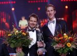 Amsterdam 15 december 2015
Sportgala/ sportverkiezing sportman en sportvrouw van het jaar in de Rai. Reinder Nummerdor met collega Christiaan Varenhorst