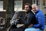 Amsterdam 4 december 2015 
Dries Roelvink met zijn zoon Donnie op de vespa scooter