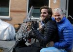 Amsterdam 4 december 2015 
Dries Roelvink met zijn zoon Donnie op de vespa scooter