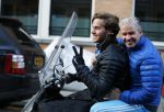 Amsterdam 4 december 2015 
Dries Roelvink met zijn zoon Donnie op de vespa scooter