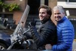Amsterdam 4 december 2015 
Dries Roelvink met zijn zoon Donnie op de vespa scooter