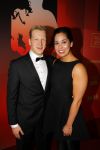 Amsterdam 15 december 2015
Sportgala/ sportverkiezing sportman en sportvrouw van het jaar in de Rai. 
Nederlands sportpresentatrice bij NOS Studio Sport. Ranomi Kromowidjojo met vriend Ferry Weertman