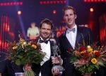 Amsterdam 15 december 2015
Sportgala/ sportverkiezing sportman en sportvrouw van het jaar in de Rai. Reinder Nummerdor met collega Christiaan Varenhorst