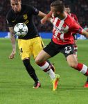 Eindhoven, 13 September 2016
PSV-Atletico Madrid, eindstand 0-1 
Eerste wedstrijd voorronde CL Seizoen 2016-2017
Jose Maria Gimenez in duel met Bart Ramselaar