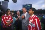 Afscheid bij PSV Gerald Vanenburg en romario in het midden Jacques Ruts