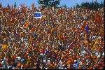 Munchen, 25 juni 1988 Finale Europees Kampioenschap 1988 Duitslan-Nederland 1-2
Supporters Nederlands elftal met vlaggen