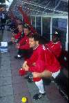 Danny Blind, Fred Grim op reservebank tijdens de kampioenswedstrijd van AJAX 1996