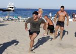 ibiza 14 juni 2013
Wesley en Rodney Sneijder aan het voetballen met Xelly en Rebecca Cabu v Kasbergen Gokhan Saki Reduan Diba en andere vrienden op het strand van Coco Beach.
Peter Smulders bv