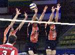 Eindhoven, 27 juni 1999
World League Volleybal 1999
Nederland-Canada
Sander Olsthoorn(3) en Guido Gortzen(5)