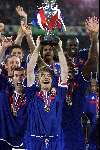Rotterdam, 2 juli 2000   Euro 2000
Finale EK Tusen Frankrijk-Italie, eindstand 2-1 na verlenging.
Blijdschap bij de fransen