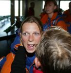 Schiphol 26 februari 2002
Terugkomst sporters van de Olympische winterspelen in Salt Lake city.
Annamarie Thomas