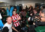 Arnhem, 20 April 2008 Kompetitiewedstrijd Vitesse-PSV, eindstand 0-1 Seizoen 2007/2008
PSV Landskampioen 
Balazs Dzsudzsak samen met Ibrahim Afellay in de kleedkamer