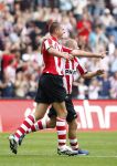 Eindhoven, 23 September 2007 Seizoen 2007/2008 Kompetitewedstrijd PSV-Feyenoord, eindstand 4-0
Danny Koevermans is blij met zijn doelpunt (4-0) en Tommy v d Leegte