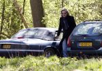 Amsterdam 12 april 2008
Matthijs v Nieuwkerk en zijn vrouw Karin v Nieuwkerk in hun Jaguar Cabrio sport.