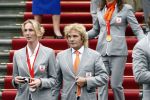 Den Haag 27 augustus 2008
De Olympische medaille winnaars van Peking op het bordes bij Koningin Beatrix. Aanwezig oa Anky v Grunsven Maarten v d Weijden Inge Dekker Marianne Vos Naomi v As Fatima de Moreiro Melo, anky v Grunsven Deborah Gravenstijn...Sjef Jansen