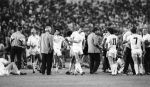 Stuttgart, 25 Mei 1988 PSV-Benfica, eindstand 0-0 Finale EC I ( voorloper van de Champions League ) en winnaar door strafschoppen na verlenging.
Ivan Nielsen Jacques v d Ven Hans dorjee guus Hiddink
Foto Peter Smulders BV