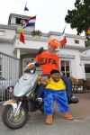 Eindhoven, 18 Juni 2010
Johan Vlemmix op zijn scooter in het Fifa shirt en Africa mascotte ( die inmiddels niet meer verkocht mag worden in Nederland ).
Foto Peter Smulders BV