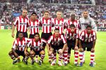 Eindhoven, 12 September 2006 PSV-FC Liverpool ( eerste wedstrijd Championsleague Seizoen 2006/2007 ), eindstand, 0-0 staande v.l.n.r.: Alex PSV, Carlos Salcido, Jan Kromkamp, Timmy Simons, Arouna Kone en Gomes.
Gehurkt v.l.n.r.: Edsion Mendeze, Michael Reiziger, Jason Culina, Ibrahim Afellay en Jefferson Farfan