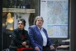 Amsterdam 21 mei 2015  
Schrijver A.F.T. v d Heijden of Adri v d Heijden met zijn vrouw wachtend op de tram.