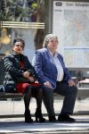 Amsterdam 21 mei 2015  
Schrijver A.F.T. v d Heijden of Adri v d Heijden met zijn vrouw wachtend op de tram.