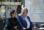 Amsterdam 21 mei 2015  
Schrijver A.F.T. v d Heijden of Adri v d Heijden met zijn vrouw wachtend op de tram.