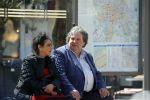 Amsterdam 21 mei 2015  
Schrijver A.F.T. v d Heijden of Adri v d Heijden met zijn vrouw wachtend op de tram.