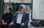 Amsterdam 21 mei 2015  
Schrijver A.F.T. v d Heijden of Adri v d Heijden met zijn vrouw wachtend op de tram.