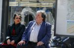 Amsterdam 21 mei 2015  
Schrijver A.F.T. v d Heijden of Adri v d Heijden met zijn vrouw wachtend op de tram.