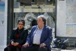 Amsterdam 21 mei 2015  
Schrijver A.F.T. v d Heijden of Adri v d Heijden met zijn vrouw wachtend op de tram.