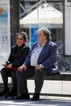 Amsterdam 21 mei 2015  
Schrijver A.F.T. v d Heijden of Adri v d Heijden met zijn vrouw wachtend op de tram.
