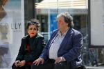 Amsterdam 21 mei 2015  
Schrijver A.F.T. v d Heijden of Adri v d Heijden met zijn vrouw wachtend op de tram.