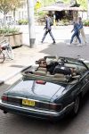 Amsterdam 29 mei 2021
Beau v Erven Dorens in zij Jaguar cabriolet in het centrum van Amsterdam.