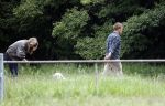 Blaricum 25 mei 2024
Linda de Mol en haar vriend Jeroen Rietbergen gaan met hun twee labradors wandelen op de hei bij Blaricum .