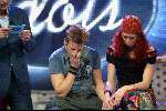 Hilversum 13 maart 2004
Finale Idols in studio 22 in Hilversum.
Reinout  Oerlemans en Tooske Breugem en Robin Idols en Irma Idols huilend
