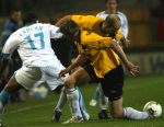 Breda, 28 Februari 2007
NAC-PSV, eindstand 3-0 Wedstrijd KNVB-beker 1/4 finale Seizoen 2006/2007
Patrick Zwaanswijk in duel met Jefferson Farfan