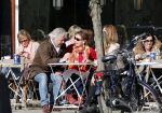Amsterdam 4 maart 2013
Carolien v d Berg met een vriendin en Huub Stapel  op terras bij George.
Peter Smulders bv