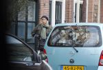 Amsterdam 13 februari 2016 
Bridget Maasland met zoon Mees op de fiets.