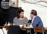 Amsterdam 17 februari 2016 
Isa Hoes en Marc Marie Huybregts op terras