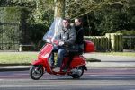 Amsterdam 8 maart 2016
Martijn Krabbe met zijn vriendin Noi Pakon op zijn vespa scooter.