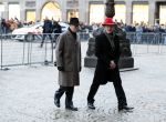 Amsterdam 3 februari 2018 
Prinses Beatrix viert haar 80e verjaardag in het paleis op de dam. Hans van Manen (L) met zijn partner Henk van Dijk